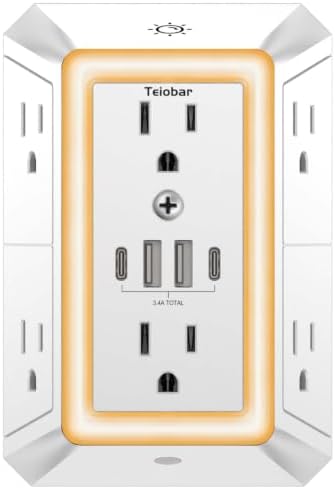 Multi Plug Wall Outlet Surge Protector with 6-Outlet & 4 USB Ports(2USB-C)