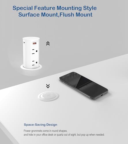 Jgstkcity Pop up Countertop Outlet,2.5in Hole Desk Grommet,White