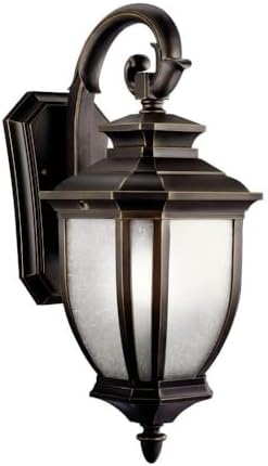 Kichler Salisbury 19.5" 1 Light Outdoor Wall Light with White Linen Glass in Rubbed Bronze,Bronze/Dark