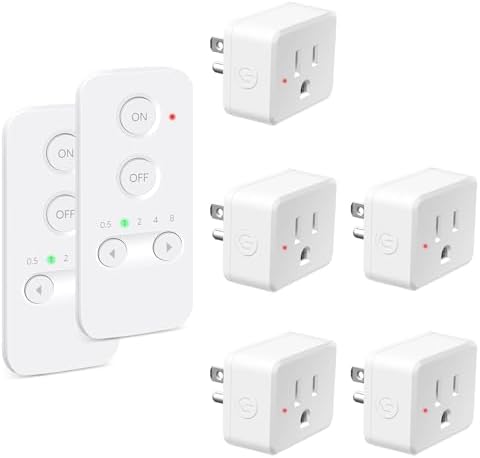 NineLeaf Programmable Remote Timer Switch & Wireless Outlet Plug, 500ft Range Plug in Light Switch, 15A/1500W Wall Mounted On/Off, No Wiring Needed for Fans, Christmas Lights, 2Remote 5Outlets