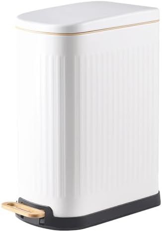 SYNCVIBE Slim Bathroom Trash Can with Soft Close Lid, 3.5 Gal, Matt White