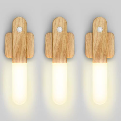iThird Motion Sensor Light Indoor - Wireless Wall Light, lumi Light, Magnet Rechargeable Wall Sconces, Portable Night Lights, LED Lights for Closet, Bathroom (Beech 3PCS)