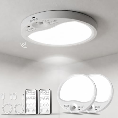 TANBABY Motion Sensor Rechargeable Ceiling Light Indoor with Remote, 2 Pack