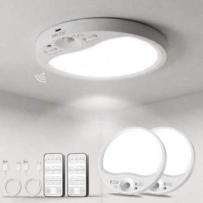 TANBABY Motion Sensor Rechargeable Ceiling Light Indoor with Remote, 2 Pack