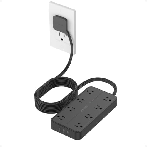 TESSAN Power Strip Surge Protector, 15FT Flat Plug Extension Cord