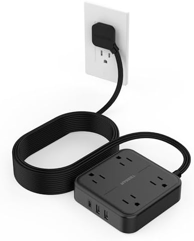 TESSAN Surge Protector Flat Extension Cord 15Ft, Flat Plug Power Strip