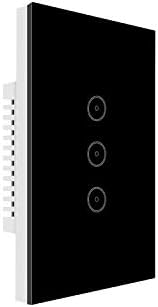 Jinvoo WiFi Wall Light Touch Panel Switch, 3 gang 2 way, Remote Control by Smart Phone,No Hub Required, AC 120V, works with Amazon Echo, Google Home, Black
