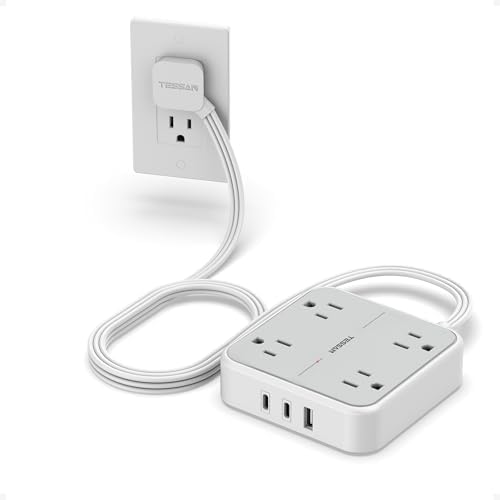 TESSAN Surge Protector Flat Extension Cord 5Ft, Flat Plug Power Strip