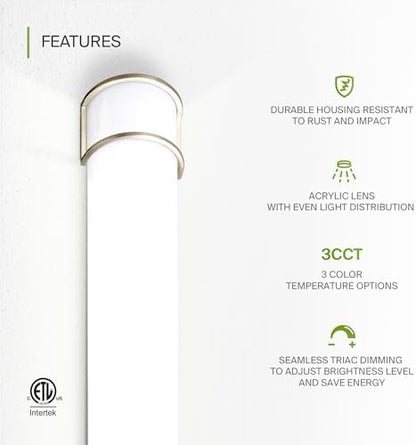 ASD LED 30" Vanity Flush Mount Light Fixture, Linear Bathroom Lighting Bar | 3CCT, Dimmable, Energy Star, ETL Listed | 28W 2425LM 3000-5000K 120V | Long Bath Wall Sconce Over Mirror | Nickel