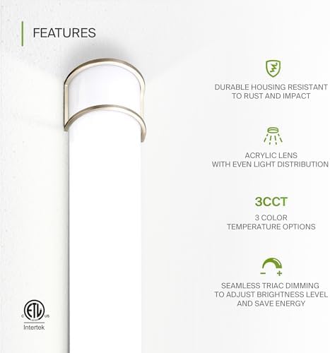 ASD LED 30" Vanity Flush Mount Light Fixture, Linear Bathroom Lighting Bar | 3CCT, Dimmable, Energy Star, ETL Listed | 28W 2425LM 3000-5000K 120V | Long Bath Wall Sconce Over Mirror | Nickel, 4 Pack