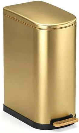 SYNCVIBE Slim Bathroom Trash Can with Soft Close Lid, 3.5 Gal, Gold