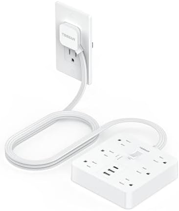 TESSAN Surge Protector Power Strip, 5Ft Flat Plug Extension Cord, White