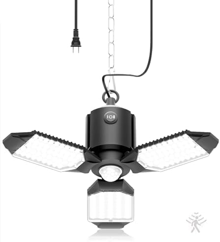 Motion Sensor Garage Light Plug in, 8000LM 6500K Shop Light 3 Modes
