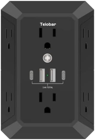 Multi Plug Wall Outlet Surge Protector with 6-Outlet & 4 USB Ports(2USB-C)