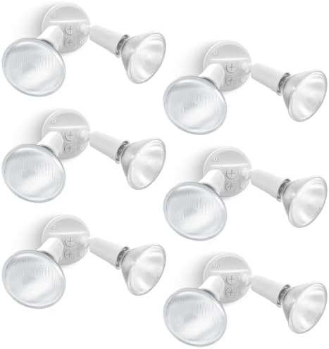 LUTEC 6 Pack Adjustable Twin Par Holder Outdoor Flood Lights, Switch Controlled Security Lights, Floodlights Fixture, Waterproof Exterior Max 300 Watt Par38 Flood Light for Garage, Yard, Porch-White