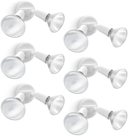 LUTEC 6 Pack Adjustable Twin Par Holder Outdoor Flood Lights, Switch Controlled Security Lights, Floodlights Fixture, Waterproof Exterior Max 300 Watt Par38 Flood Light for Garage, Yard, Porch-White