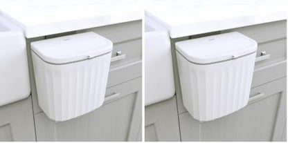 Glad Roomate Under Counter Waste Bin | Space Saving Small Trash Can for Kitchen Cabinet, Bathroom or Office | Dual Lid for Ease of Opening, 7 Liter, White, 7L (Pack of 2)