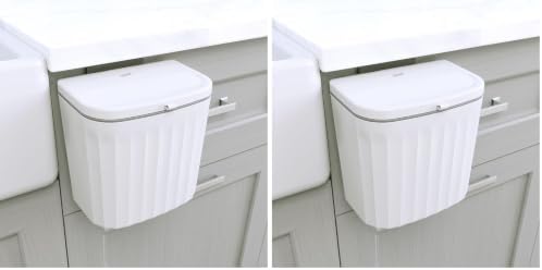 Glad Roomate Under Counter Waste Bin | Space Saving Small Trash Can for Kitchen Cabinet, Bathroom or Office | Dual Lid for Ease of Opening, 7 Liter, White, 7L (Pack of 2)
