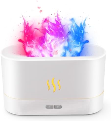 Essential Oil Diffuser, Flame Oil Diffuser - Aromatherapy Aroma Humidifier, Upgrade 7 Colors Noiseless - Perfect for Bedroom Home Office (180ml Classic Flame, White)