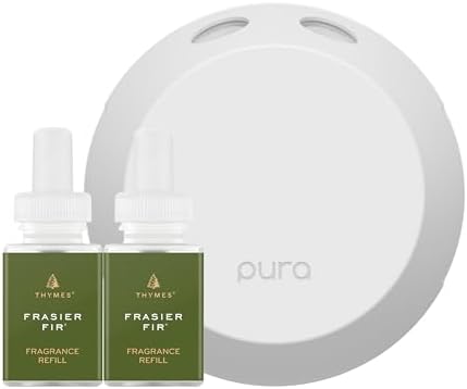 Thymes Pura Refills – 2 Pack of Oil Diffuser Scents – Long-Lasting Pura Diffuser Refills – Premium Home Fragrance – Notes Siberian Fir Needles, Cedarwood & Sandalwood (Frasier Fir, Pack of 2)
