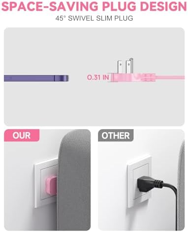 Pink Extension Cord with 3 AC Outlets & 4 USB Ports (2 USB-C), Pink Desk Accessories, 1625W Cute Extension Cord for Travel Curise Kawaii Desk Office Bedroom Accessories