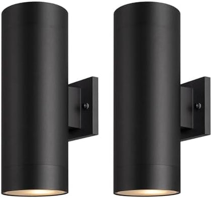 mirrea 14" Modern Outdoor Porch Light in 2 Lights, Matte Black, 2 Pack