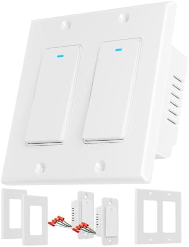 Smart Switch for Light 2 Gang, Neutral Wire Required, 2.4GHz Wi-Fi Switch Compatible with Alexa and Google Home, UL Certified