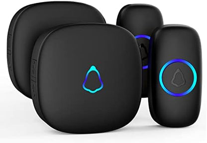 SECRUI Wireless Doorbell with 2 Receivers 2 Push Buttons, Easy installation, Adjustable Volume, 58 Chimes, Colorful LED, 1000Ft Range, M520+F55, Black