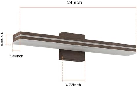 SineRise LED Modern Bathroom Vanity Light Fixtures (24-Inch, 3000K/4000K/6000K, Dimmable), Brown Wood Painted Modern Acrylic Bathroom Wall Lighting Fixtures Over Mirror