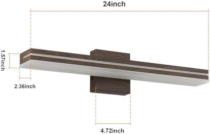 SineRise LED Modern Bathroom Vanity Light Fixtures (24-Inch, 3000K/4000K/6000K, Dimmable), Brown Wood Painted Modern Acrylic Bathroom Wall Lighting Fixtures Over Mirror