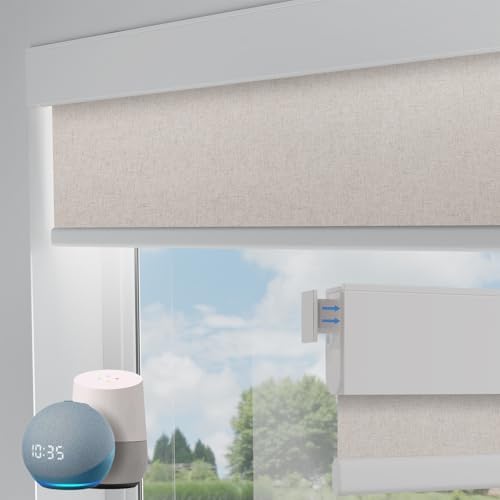 Motorized Blinds No Drill Automatic Blinds for Windows Cordless Roller Shades Electric Blinds with Remote Control Smart Blinds (Linen, 32 x 72)