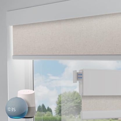 Motorized Blinds No Drill Automatic Blinds for Windows Cordless Roller Shades Electric Blinds with Remote Control Smart Blinds (Linen, 35 x 72)