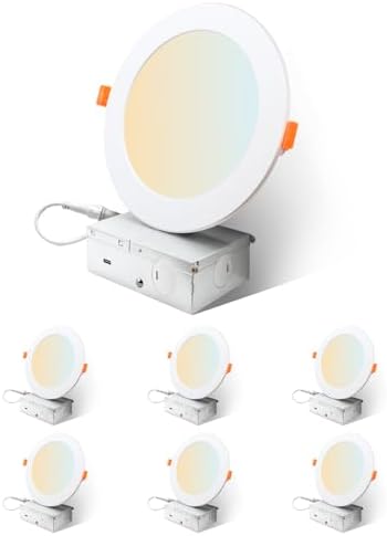 Sylvania Slim Microdisk Downlight, 12W, 5 CCT Select (2700K - 5000K) Recessed Lighting, 1000 LMS, 90 CRI, Dimmable, Wet-Rated, White, 6 inch - 6 Count (Pack of 6)(61190)