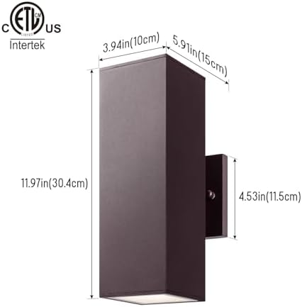 mirrea 12" Modern Outdoor Porch Light, 2 Lights, Oil Rubbed Bronze, 2 Pack
