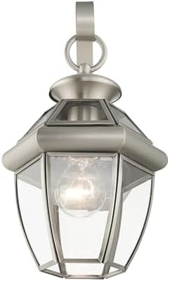 Livex Lighting 2051-91 Monterey 1 Light Outdoor Brushed Nickel Finish Solid Brass Wall Lantern with Clear Beveled Glass