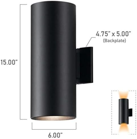 Kichler Cylinders 15" 2-Light Outdoor Cylinder Wall Sconce in Black, (15" H x 5.75" W), 9246BK