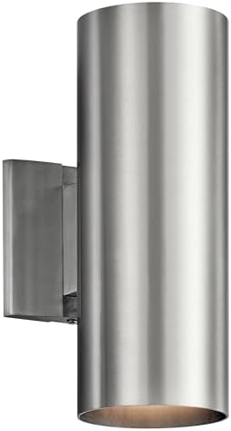 Kichler Cylinders 12" 2-Light Cylinder Outdoor Wall Sconce in Brushed Aluminum, (12" H x 4.75" W), 9244BA
