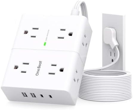 One Beat Surge Protector Power Strip, 6 Ft Ultra Thin Flat Extension Cord