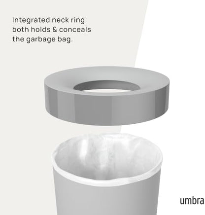 Umbra Vento Kitchen Trash Can, Open Top 16.5 Gallon Garbage Can, Grey