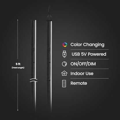 Feit Electric LED Light Strip Color Changing Strip Lights - Dimmable RGB USB with Remote - 5 ft