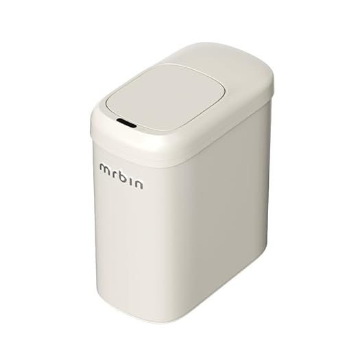 MRBIN Motion Sensor Adsorption Bag Bathroom Trash Can with Lid and Wheels, 10L/2.6gal Automatic Waste Basket Slim Electric Metal Garbage Bin for Office, Bedroom, Rv, Cream White