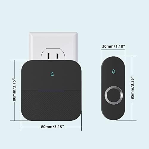 AIDA Lighted Wireless Doorbell for Home, Waterproof Battery Doorbell Wireless 1,000ft Range, 5 Volume Levels with 58 Chimes & LED Flash on Receiver (Black, 1 transmitter & 1 Receiver)