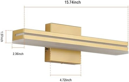 SineRise LED Modern Bathroom Vanity Light Fixtures (16-Inch, 3000K/4000K/6000K, Dimmable), Gold Modern Acrylic Bathroom Wall Lighting Fixtures Over Mirror