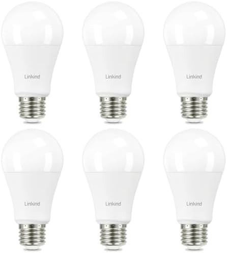 Linkind A19 LED Light Bulbs, 100 Watt Equivalent, 2700K Soft White 6 Packs