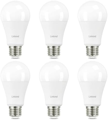 Linkind A19 LED Light Bulbs, 100 Watt Equivalent, 2700K Soft White 6 Packs