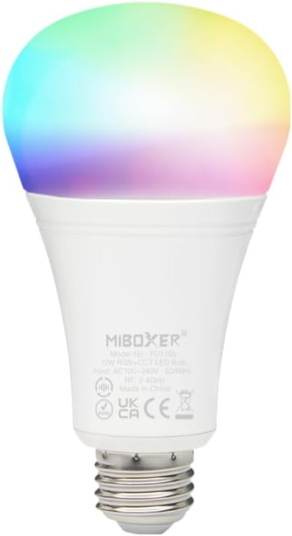 MiBOXER FUT105 E26 12W RGB+CCT LED Bulb, 2.4G RGB+CCT Bulb, Bulb, 2.4GHz RF Remote Controllable