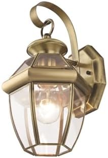 Livex Lighting 2051-01 Monterey 1 Light Outdoor Antique Brass Finish Solid Brass Wall Lantern with Clear Beveled Glass