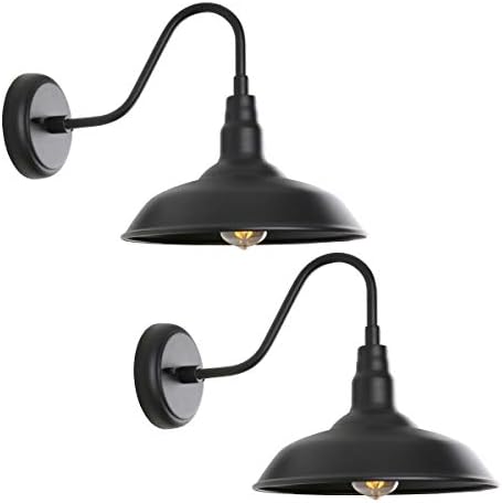 10in Dome Outdoor Barn Light with Wall Mount 2 Pack Black Exterior Gooseneck Lights Farmhouse Style Outdoor Barn Wall Lights Garage Outside Wall Sconce for House, Porch, Patio, Yard