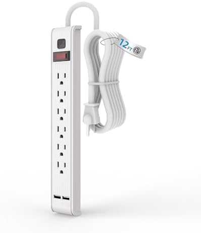 TiFFCOFiO Power Strip Surge Protector, 6 Outlets with 2 USB Ports