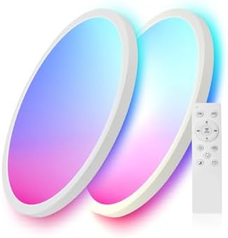 2 Pack 12 Inch Smart Ceiling Light Fixture, RGB LED Flush Mount Ceiling Light with Night Light, 24W 2400LM Ultra-Slim Ceiling Light with Remote, 16 Million DIY Colors, Works with Alexa/Google Home